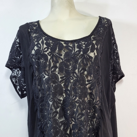 Torrid Black Short Sleeve Lace Sheer Blouse - Picture 2 of 8